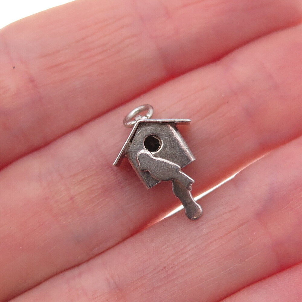 925 Sterling Silver Vintage Mexico Birdhouse Oxidized 3D Charm Pendant